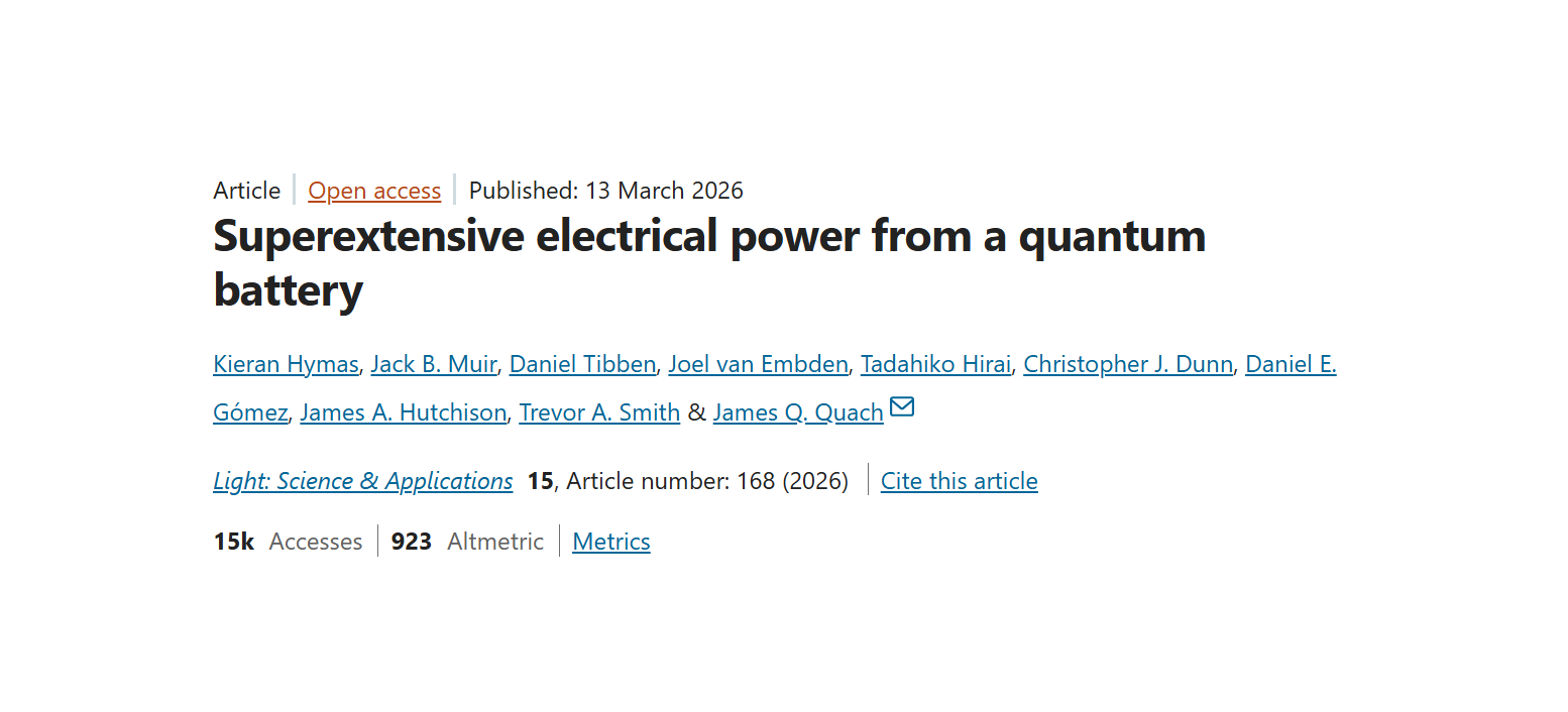 全球首个完整循环量子电池问世：飞秒级充电、纳秒级存储，开启能源量子时代
